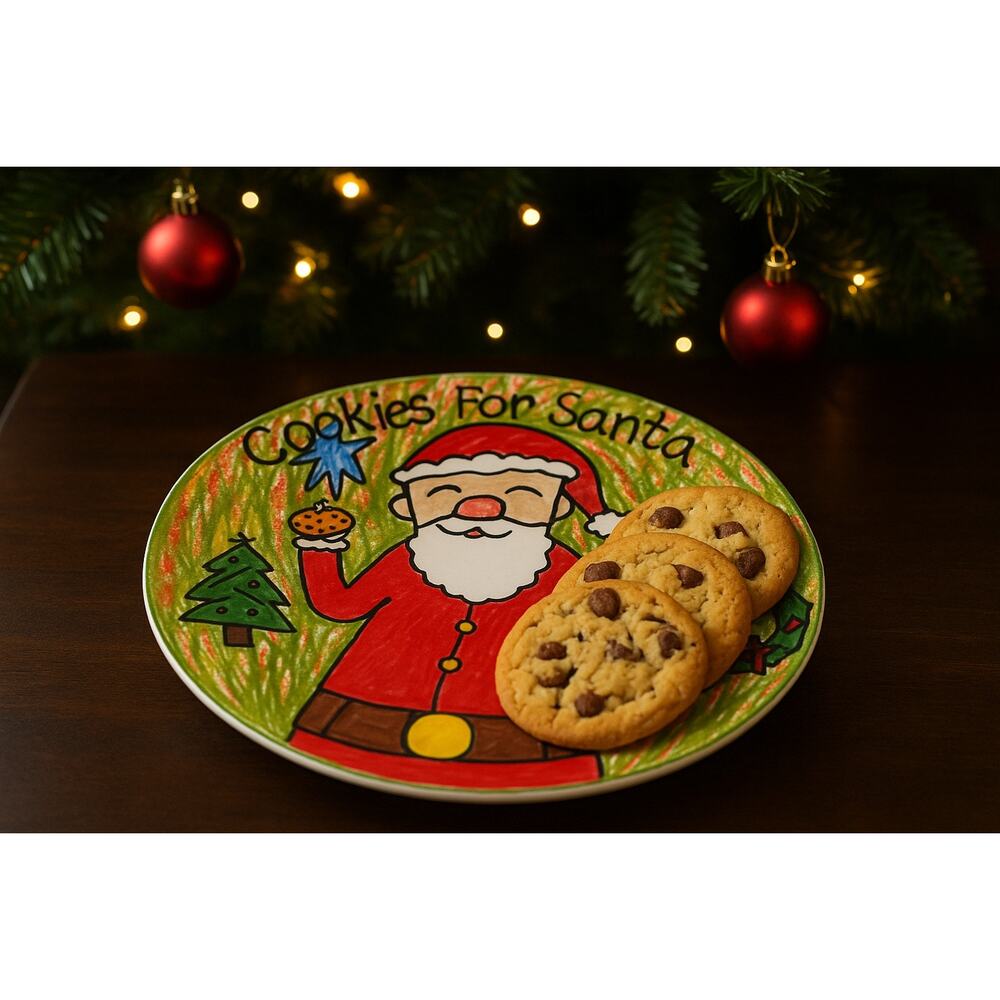 Cookies for Santa Ceramic Plate Hand Decorated Holiday Santa Plate Christmas Eve